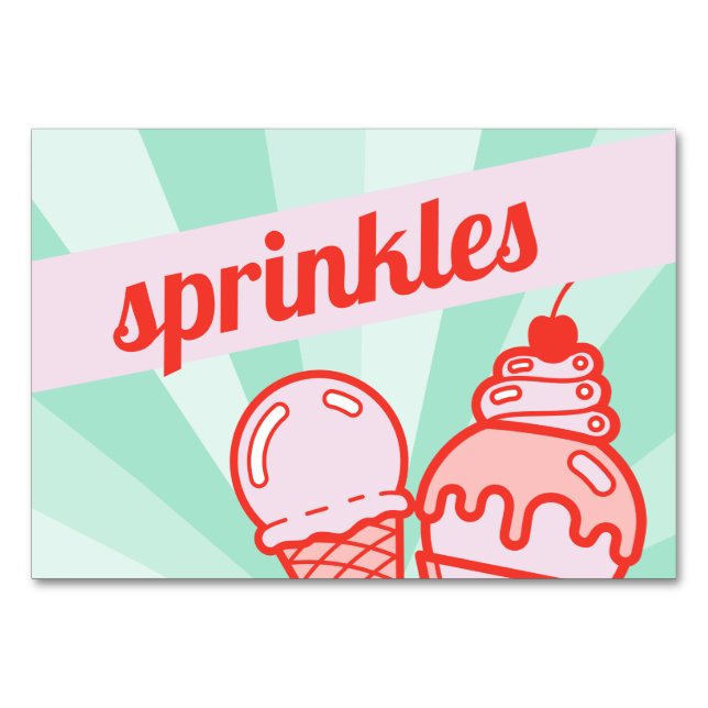 Make your own Ice Cream Bar Topping Sprinkles Sign Table Number (Front)