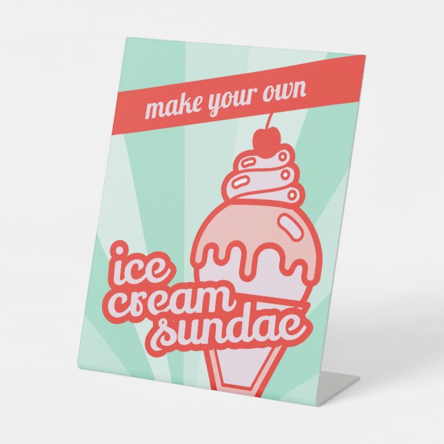 Make your own Ice Cream Sundae Bar Tabletop Sign  (Front)