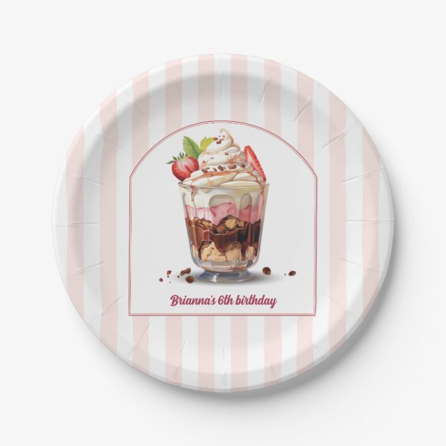 Make Your Own Ice Cream Sundae Birthday Party Paper Plate (Front)