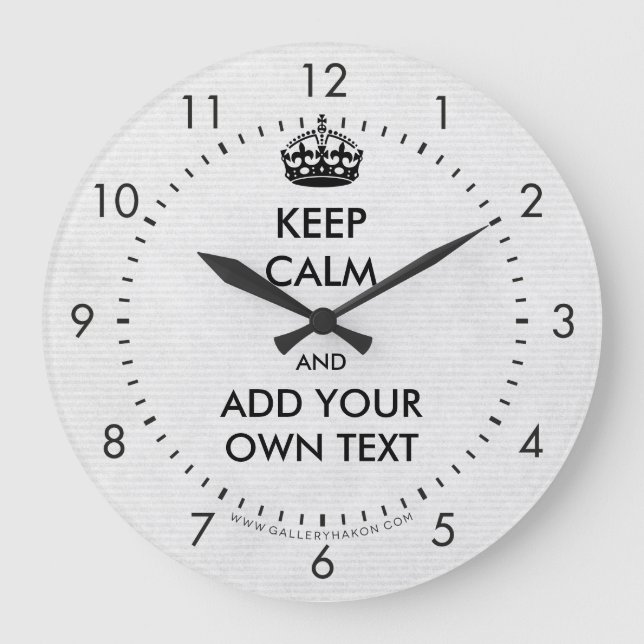 Make Your Own Keep Calm Product Black White Large Clock (Front)