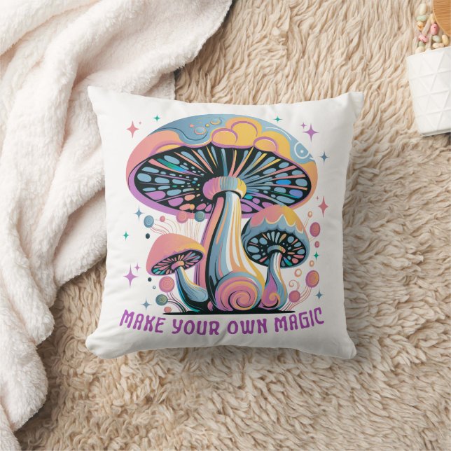 Make Your Own Magic. Colourful Mushrooms Cushion (Blanket)