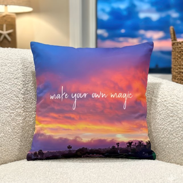 Make Your Own Magic Orange Yellow Sunset Photo Cushion (Creator Uploaded)