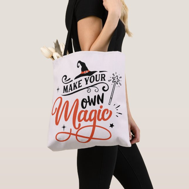 Make Your Own Magic Witches Hat Pink Halloween Tote Bag (Close Up)