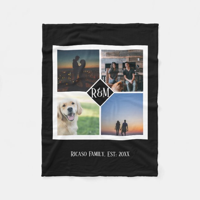 Make Your Own Personalised Monogram Custom 4 Photo Fleece Blanket (Front)