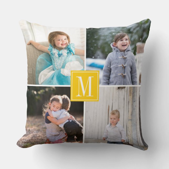 Make your own photo collage and monogram yellow cushion (Front)