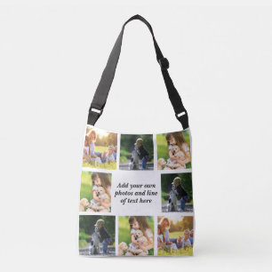 Make your own photo collage and text crossbody bag