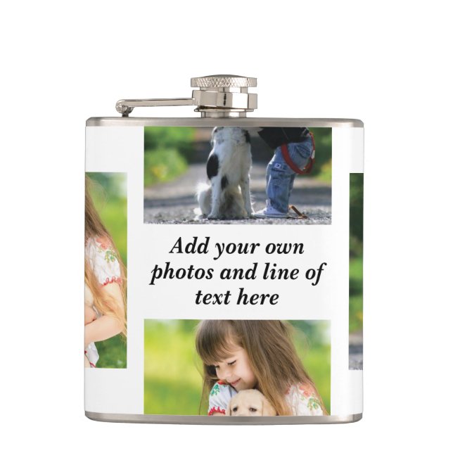 Make your own photo collage and text  hip flask (Front)