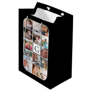 Make your own photo collage, monogram black medium gift bag