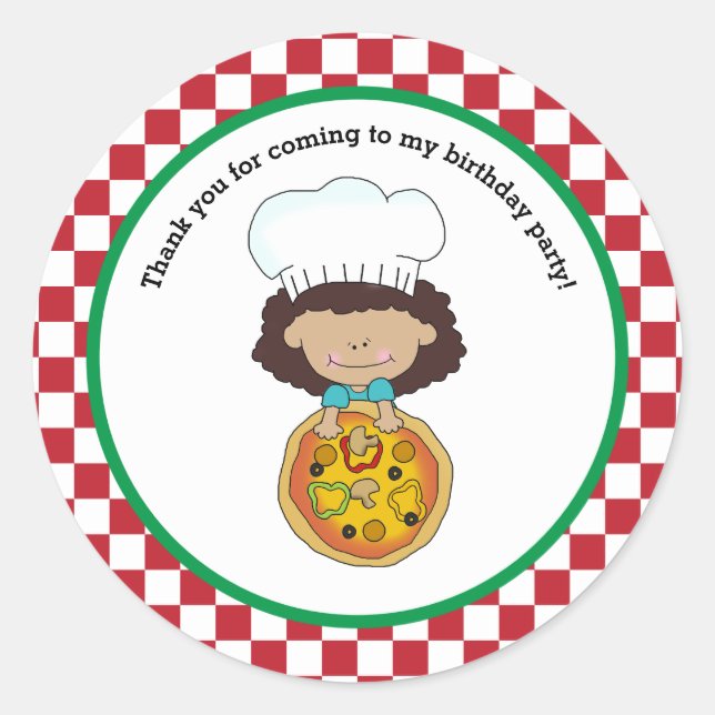 Make Your Own Pizza Party Girl Thank You Favour Classic Round Sticker (Front)