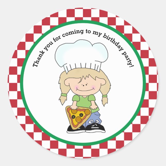 Make Your Own Pizza Party Girl Thank You Favour Classic Round Sticker (Front)