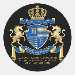 Make Your Own Unicorn Coat of Arms Blue Emblem Classic Round Sticker