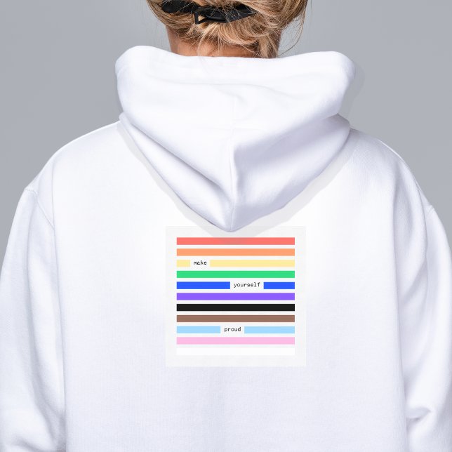 Make Yourself Proud Rainbow Redaction Pride 2026 Hoodie (make yourself proud rainbow redaction poem Pride hoodie by Renate Kriegler - worldwide delivery)