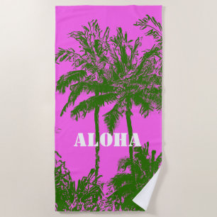 Makena Beach Hawaiian Sketchy Palms Fuchsia Towel