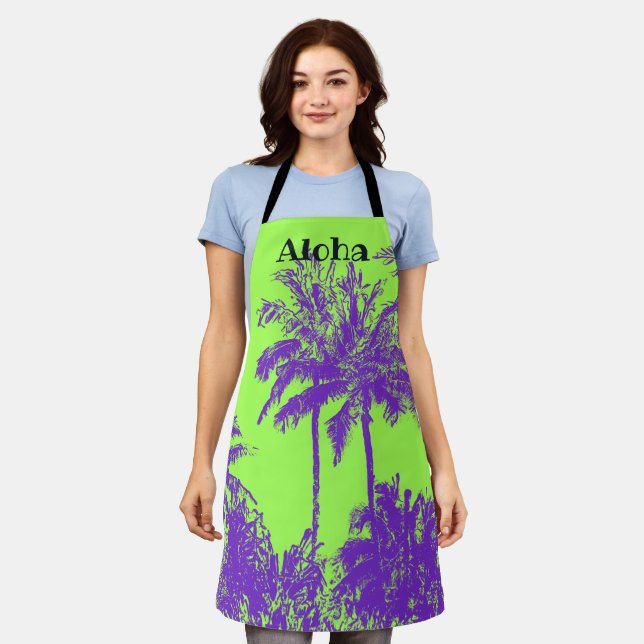 Makena Beach Hawaiian Sketchy Palms - Lime Apron (Worn)