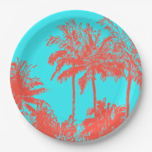 Makena Beach Hawaiian Sketchy Palms Paper Plate