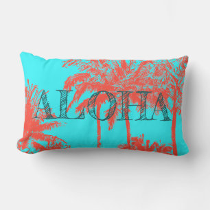 Makena Beach Hawaiian Sketchy Palms Reversible Lumbar Cushion