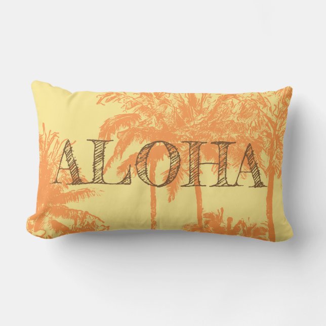 Makena Beach Hawaiian Sketchy Palms Reversible Lumbar Cushion (Front)