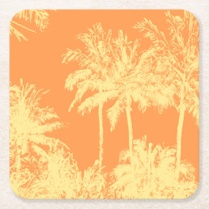 Makena Beach Hawaiian Sketchy Palms Square Paper Coaster
