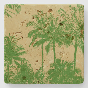 Makena Beach Hawaiian Sketchy Palms Stone Coaster
