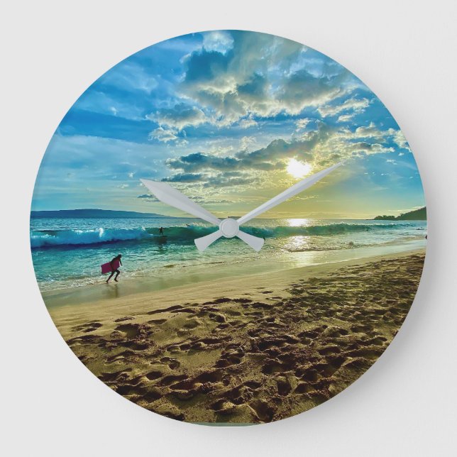 Makena Dreaming - Big Beach Maui Sunset Large Clock (Front)