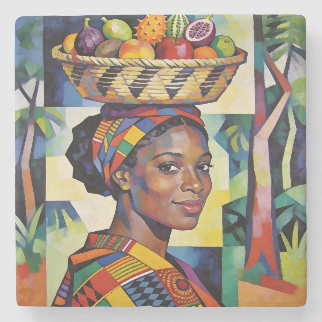 “Makena” - Geometry of Beauty - Black History Stone Coaster (Front)