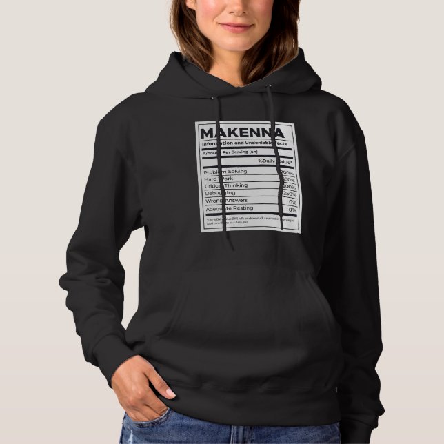 Makenna Nutrition Information Problem Solving Hard Hoodie (Front)