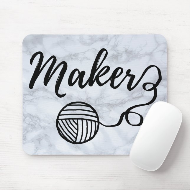 Maker Crafts & Yarn Typography Faux Marble Texture Mouse Pad (With Mouse)