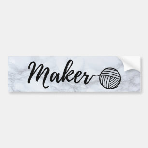 Maker Crafts & Yarn Typography on Faux Marble Bumper Sticker