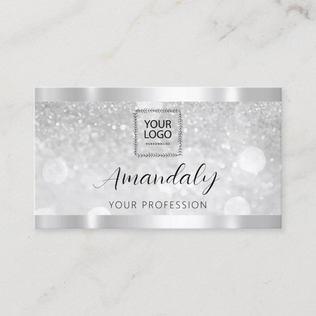 Makeup Aesthetician Lash Nails QRCode Logo Silver  Business Card (Front)