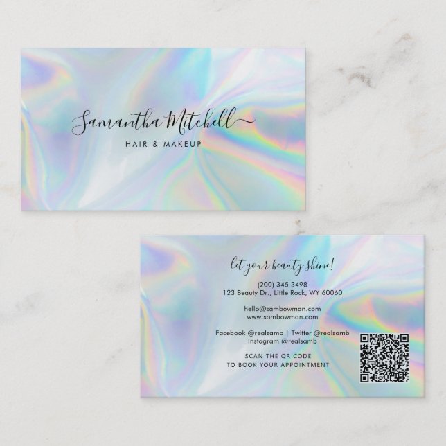 Makeup and Beauty QR Code Beautician Script Business Card (Front/Back)