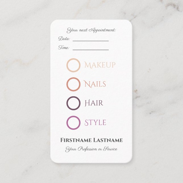 Makeup and Beauty salon Appointment for Services Business Card (Front)