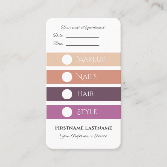 Makeup and Beauty salon Appointment for Services Business Card (Front)