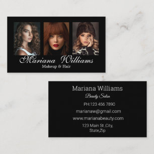 makeup and hair 3 photos beauty salon black business card