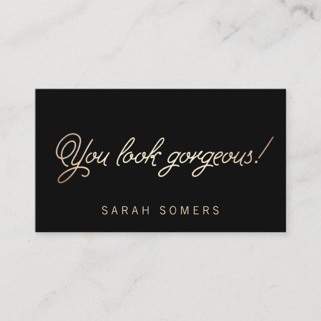 Makeup and Hair Stylist Gold Script Beauty Business Card (Front)