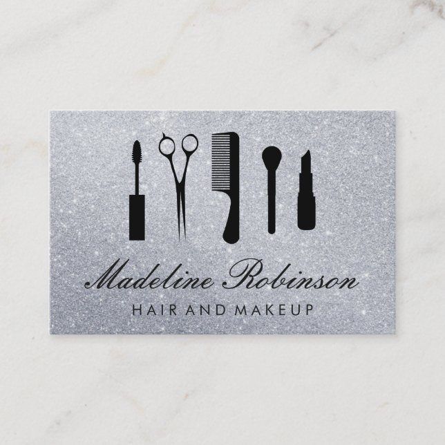 Makeup and Hair Tools Elegant Glitter Business Card (Front)