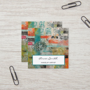 Makeup Artist Abstract Mixed Media Collage Square Business Card