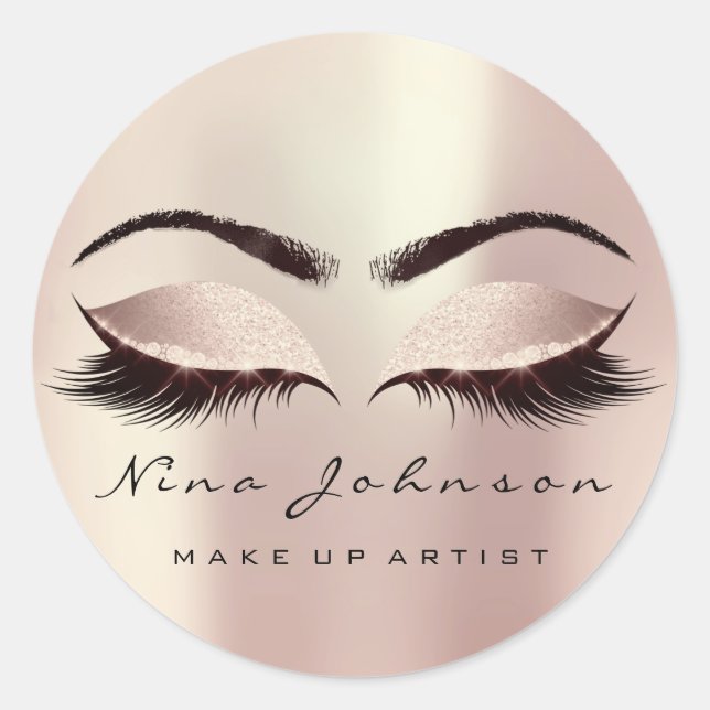 Makeup Artist Beauty Blush Pink Eye Glitter Lashes Classic Round Sticker (Front)