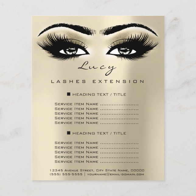 Makeup Artist Beauty Lash Glitter Price List Eyes Flyer (Back)