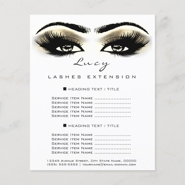 Makeup Artist Beauty Lashes Gold Price List White Flyer (Back)