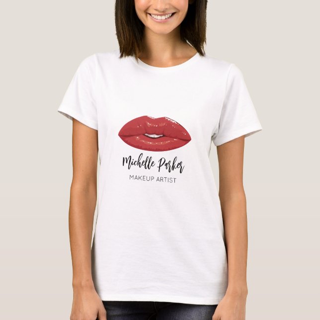 Makeup Artist Beauty  Logo Lips Name  T-Shirt (Front)