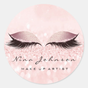Makeup Artist Beauty Rose Pink Eye Glitter Lashes Classic Round Sticker
