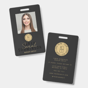 Makeup Artist Beauty Salon Black Gold Employee ID Badge
