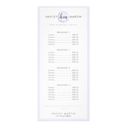 Makeup Artist Beauty Salon Elegant Price List Rack Card