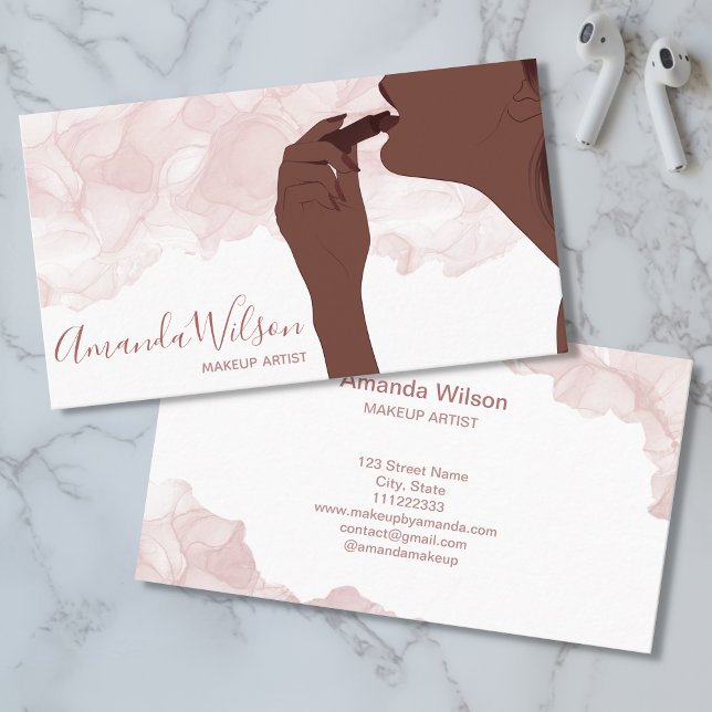 Makeup Artist Beauty Salon Glitter Afro American Business Card (Creator Uploaded)