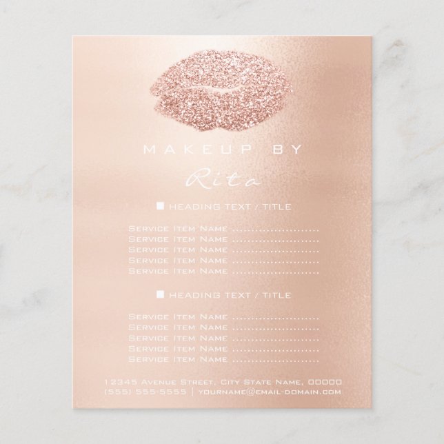 Makeup Artist Beauty Salon Glitter Flyer Pink Lips (Front)