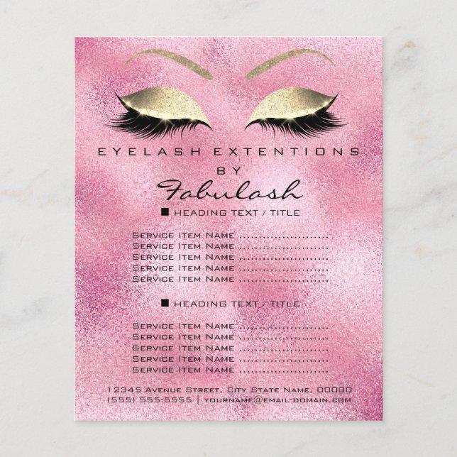 Makeup Artist Beauty Salon Gold Glitter Flyer Pink (Front)
