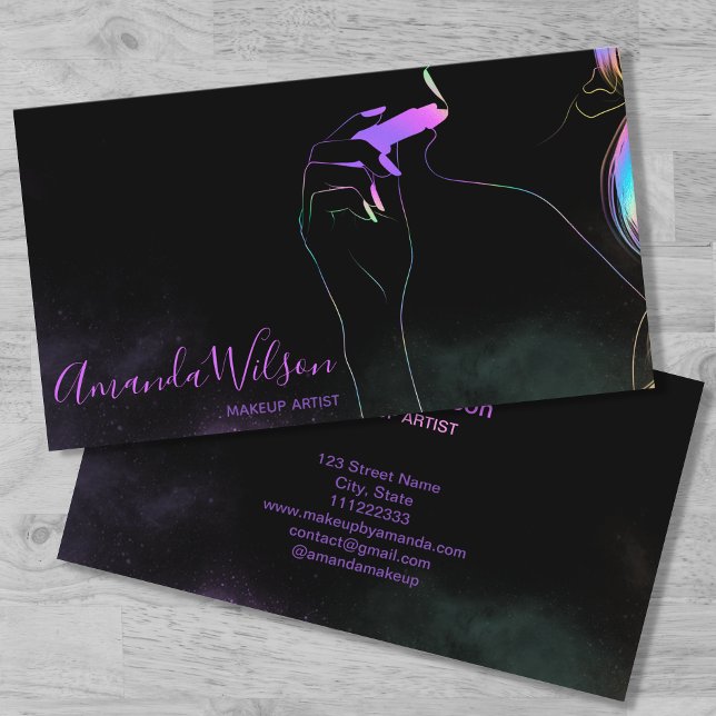 Makeup Artist Beauty Salon Holographic Glitter Business Card (Creator Uploaded)
