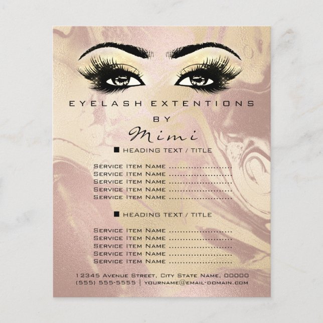 Makeup Artist Beauty Salon Lash Flyer Marble Gold (Front)