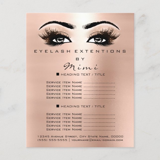 Makeup Artist Beauty Salon Lashes Flyer Rose Gold (Front)