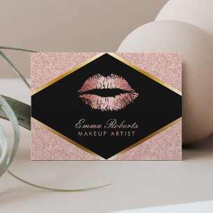 Makeup Artist Beauty Salon Lips Rose Gold Glitter Business Card